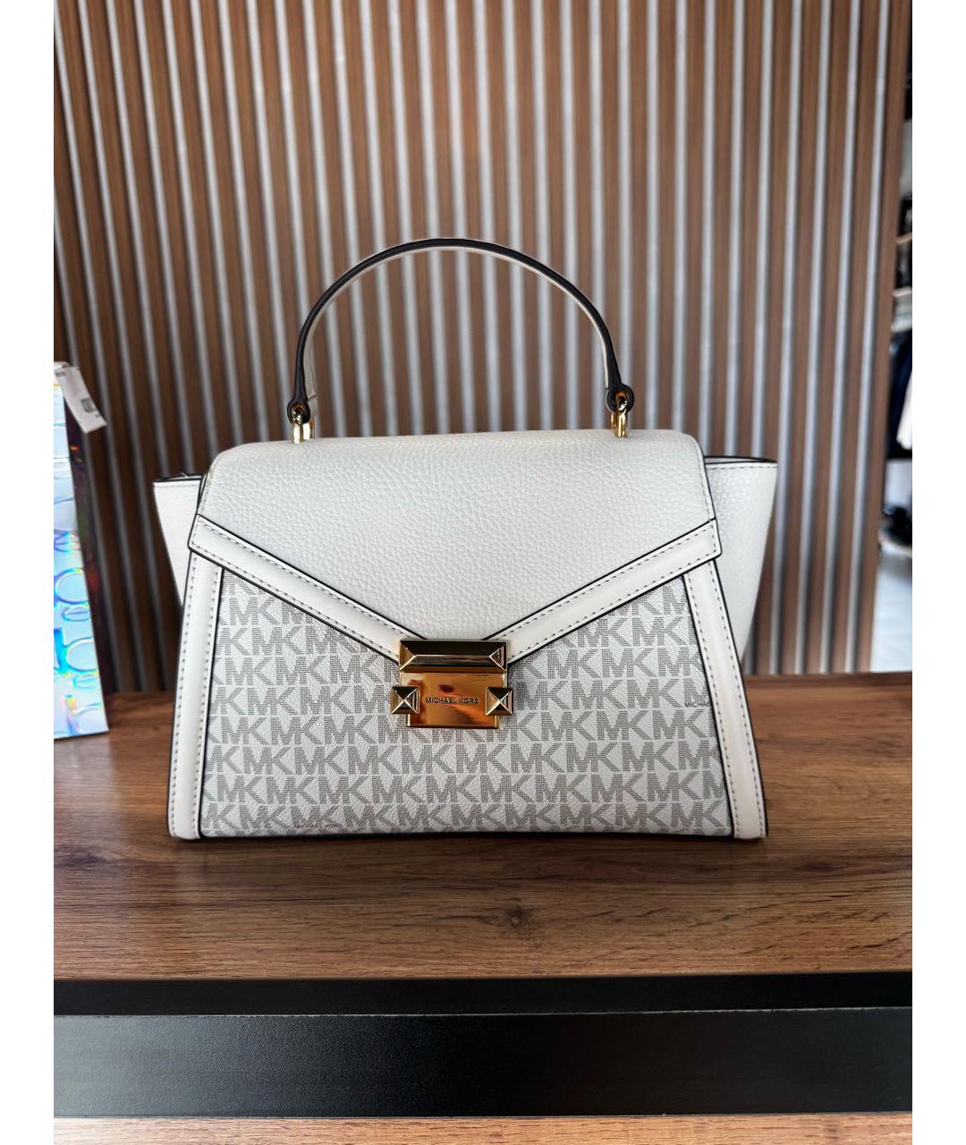 MICHAEL KORS Бежевая кожаная сумка с короткими ручками, фото 5