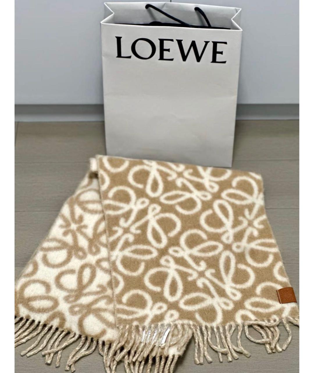 LOEWE Бежевый шерстяной шарф, фото 4