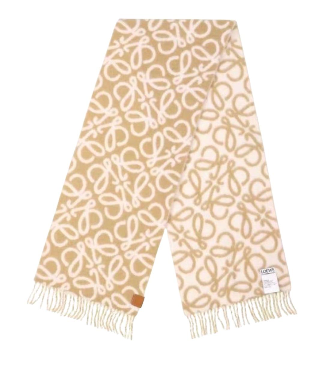 LOEWE Бежевый шерстяной шарф, фото 1