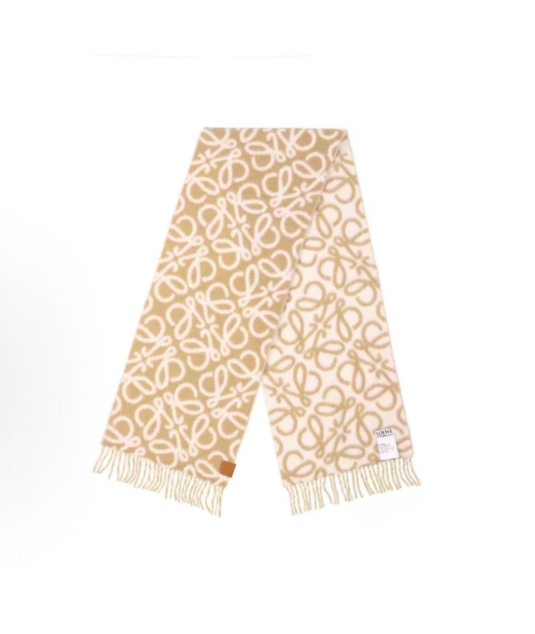 LOEWE Бежевый шерстяной шарф, фото 5