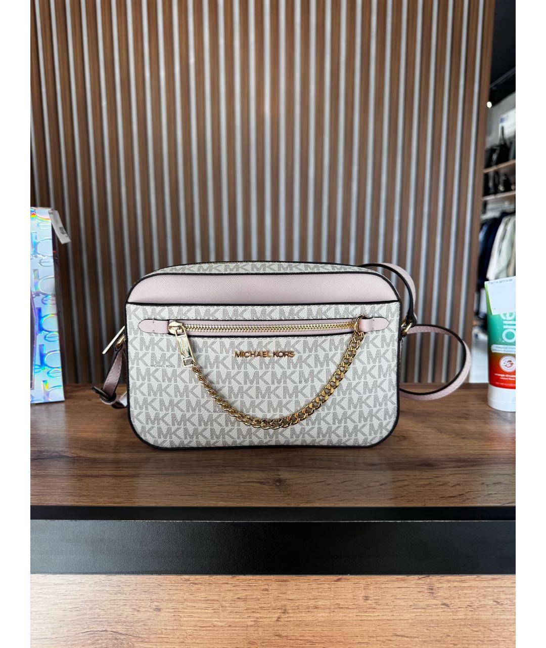 MICHAEL KORS Бежевая кожаная сумка через плечо, фото 5