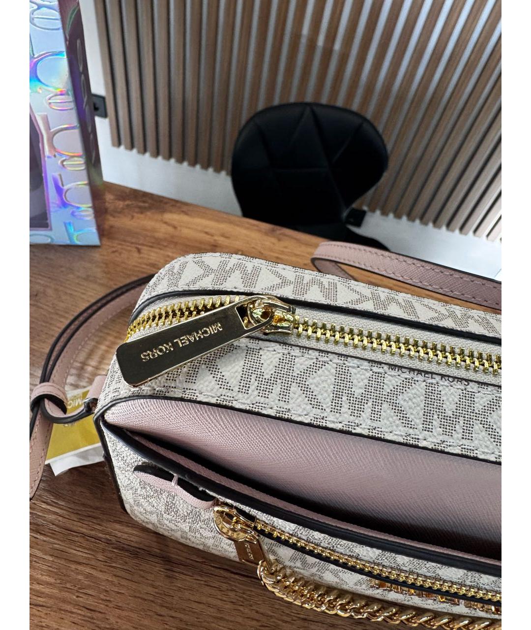 MICHAEL KORS Бежевая кожаная сумка через плечо, фото 4