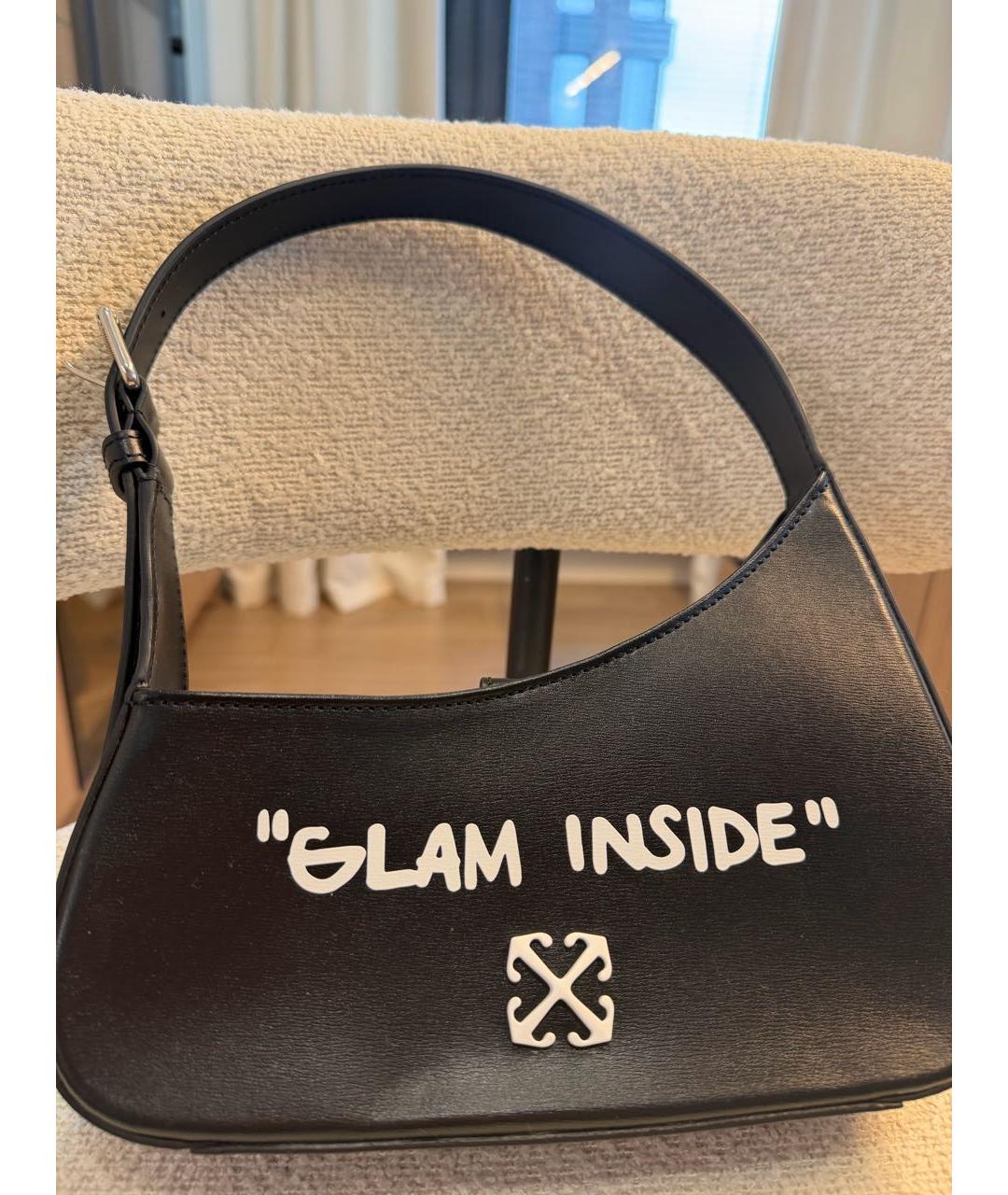 OFF-WHITE Черная кожаная сумка с короткими ручками, фото 2