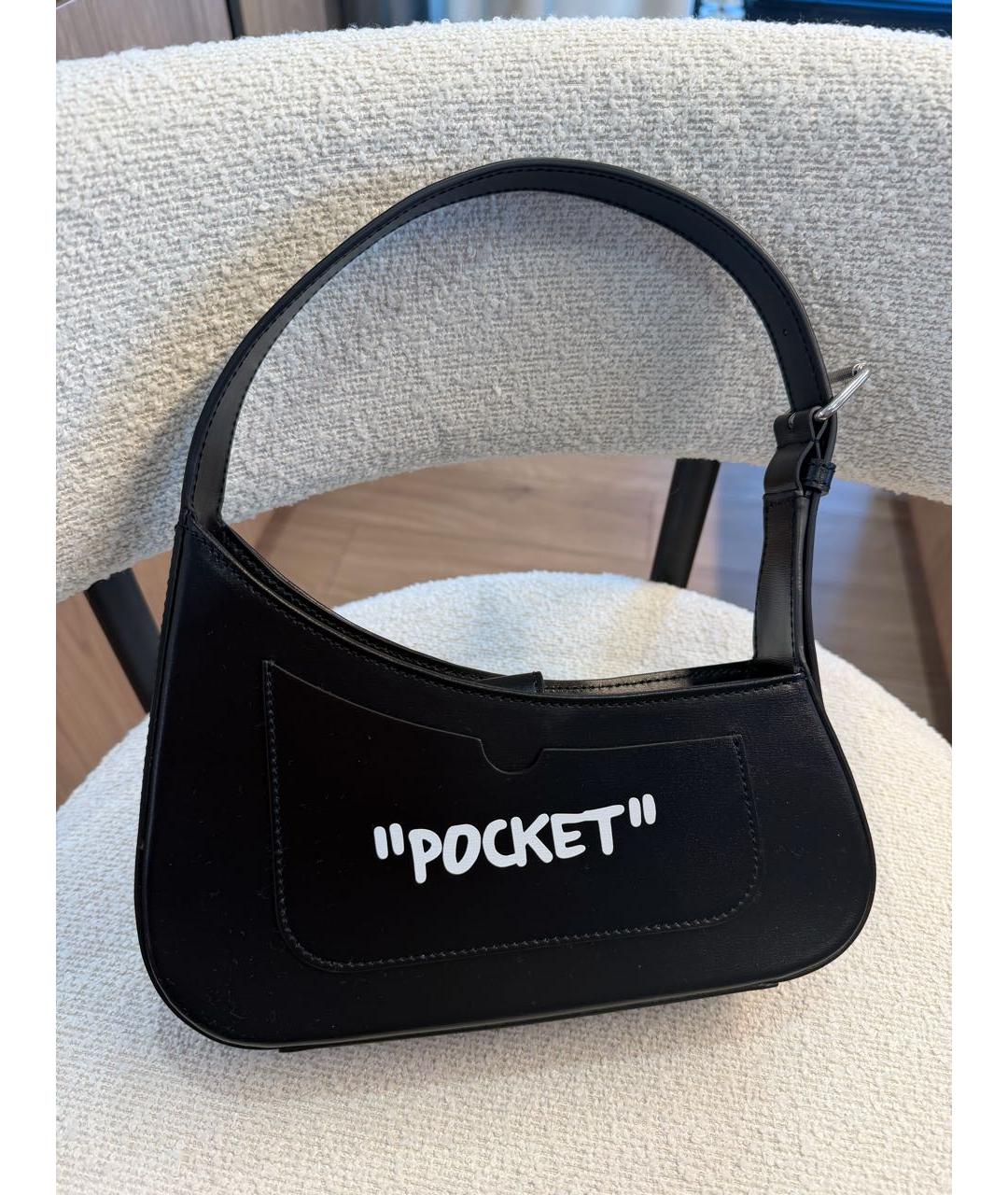 OFF-WHITE Черная кожаная сумка с короткими ручками, фото 3