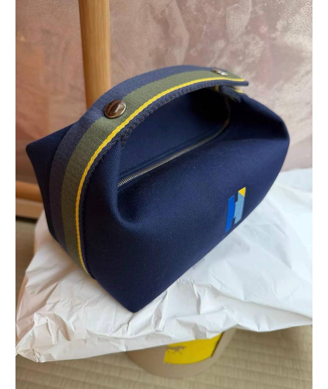 HERMES Синяя хлопковая косметичка, фото 5