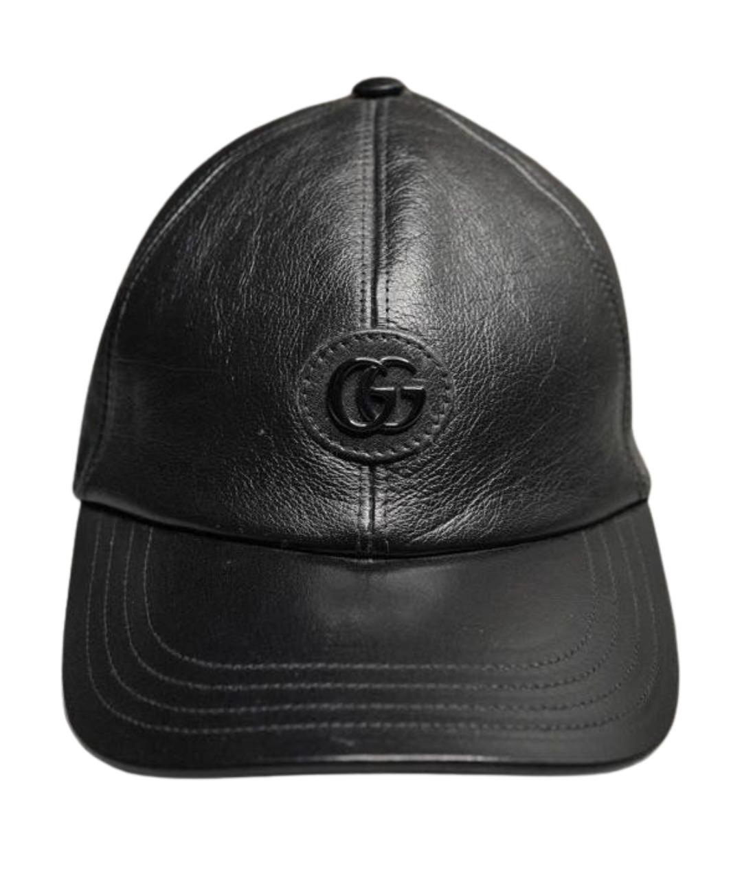 GUCCI Черная кожаная кепка, фото 1