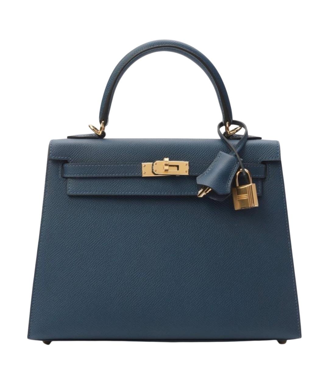 HERMES Темно-синяя кожаная сумка с короткими ручками, фото 1