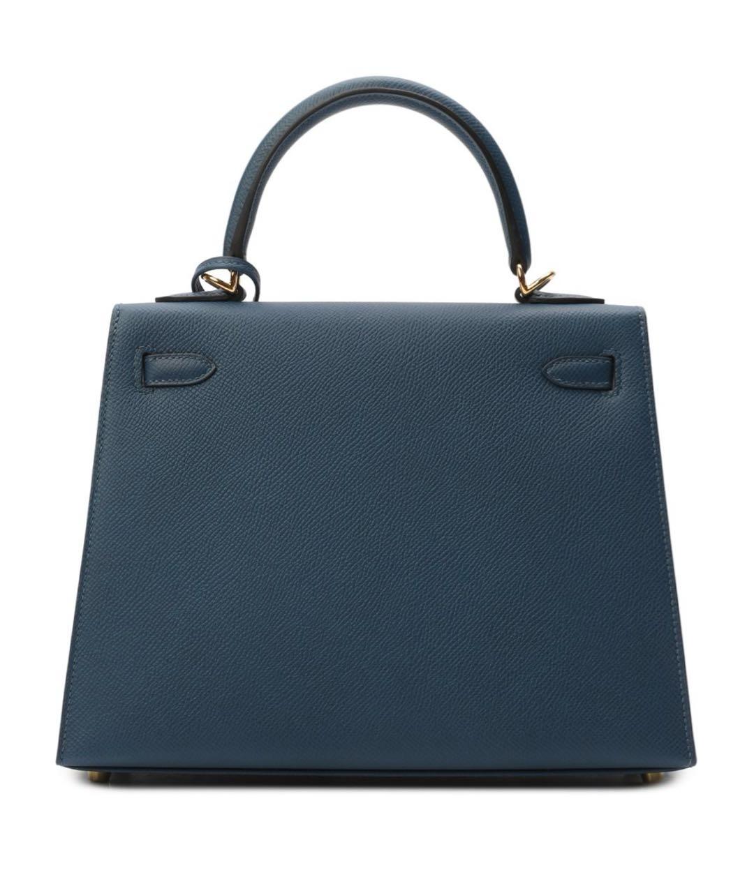 HERMES Темно-синяя кожаная сумка с короткими ручками, фото 2