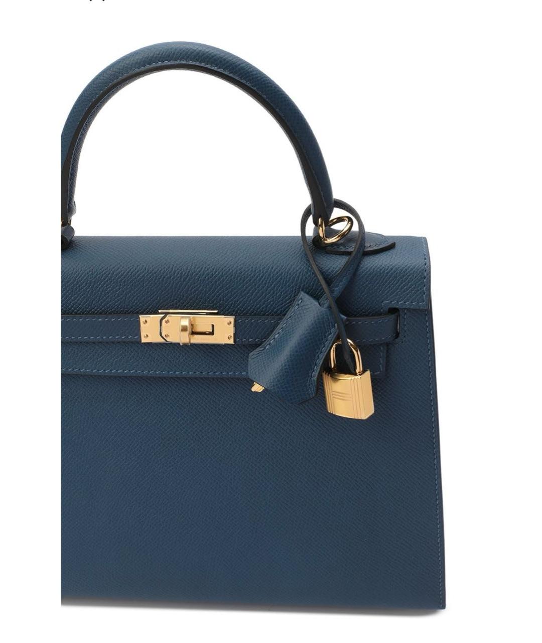 HERMES Темно-синяя кожаная сумка с короткими ручками, фото 5