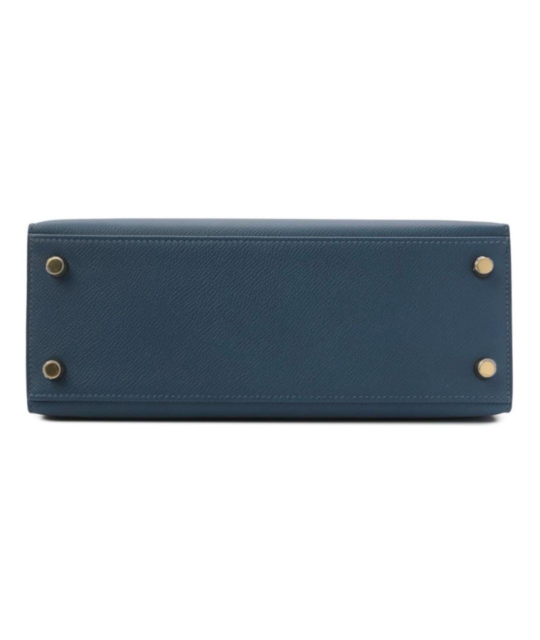 HERMES Темно-синяя кожаная сумка с короткими ручками, фото 4