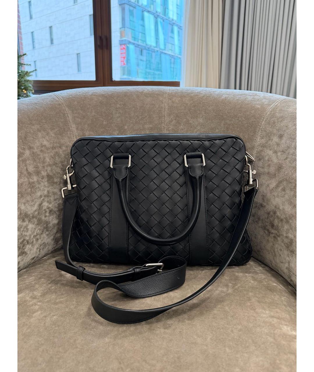 BOTTEGA VENETA Черный кожаный портфель, фото 2