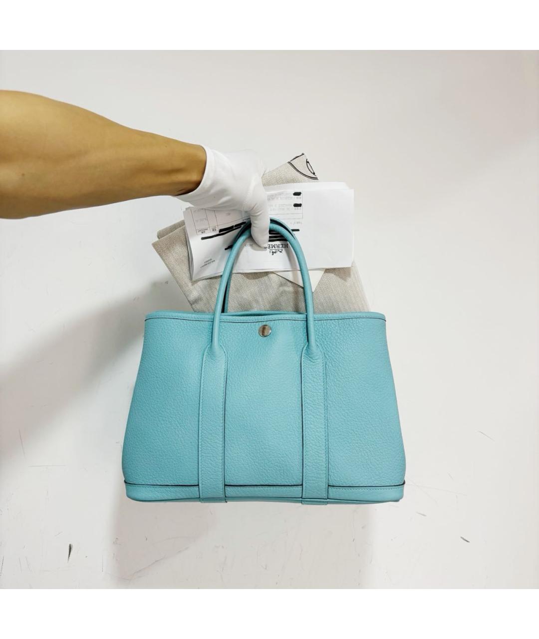 HERMES Голубая кожаная сумка с короткими ручками, фото 2