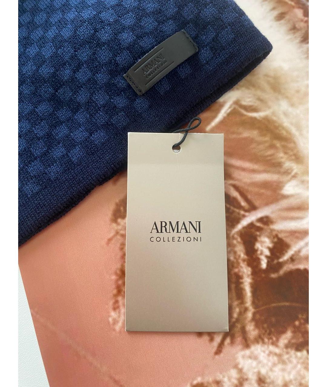 ARMANI COLLEZIONI Синяя шерстяная шапка, фото 2