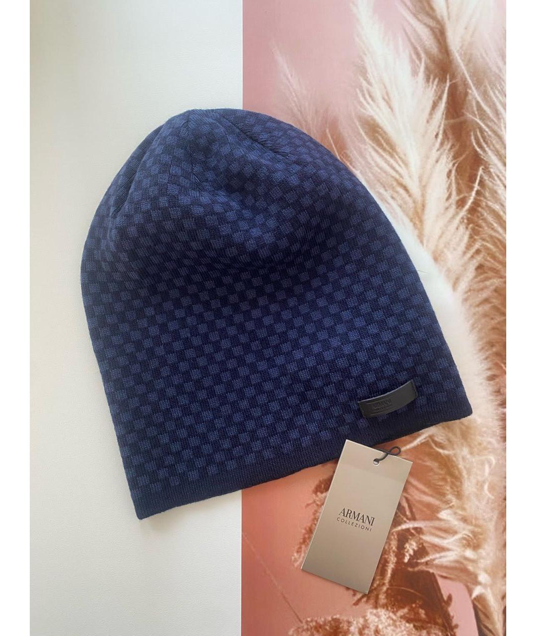 ARMANI COLLEZIONI Синяя шерстяная шапка, фото 9