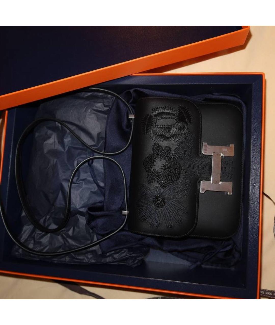 HERMES Черная кожаная сумка через плечо, фото 3