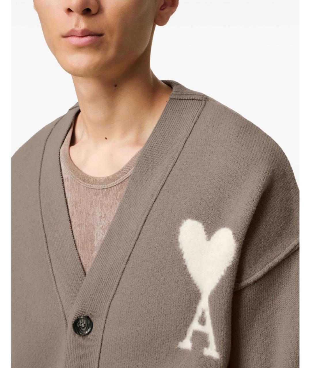 Ami Paris Бежевый шерстяной кардиган, фото 5