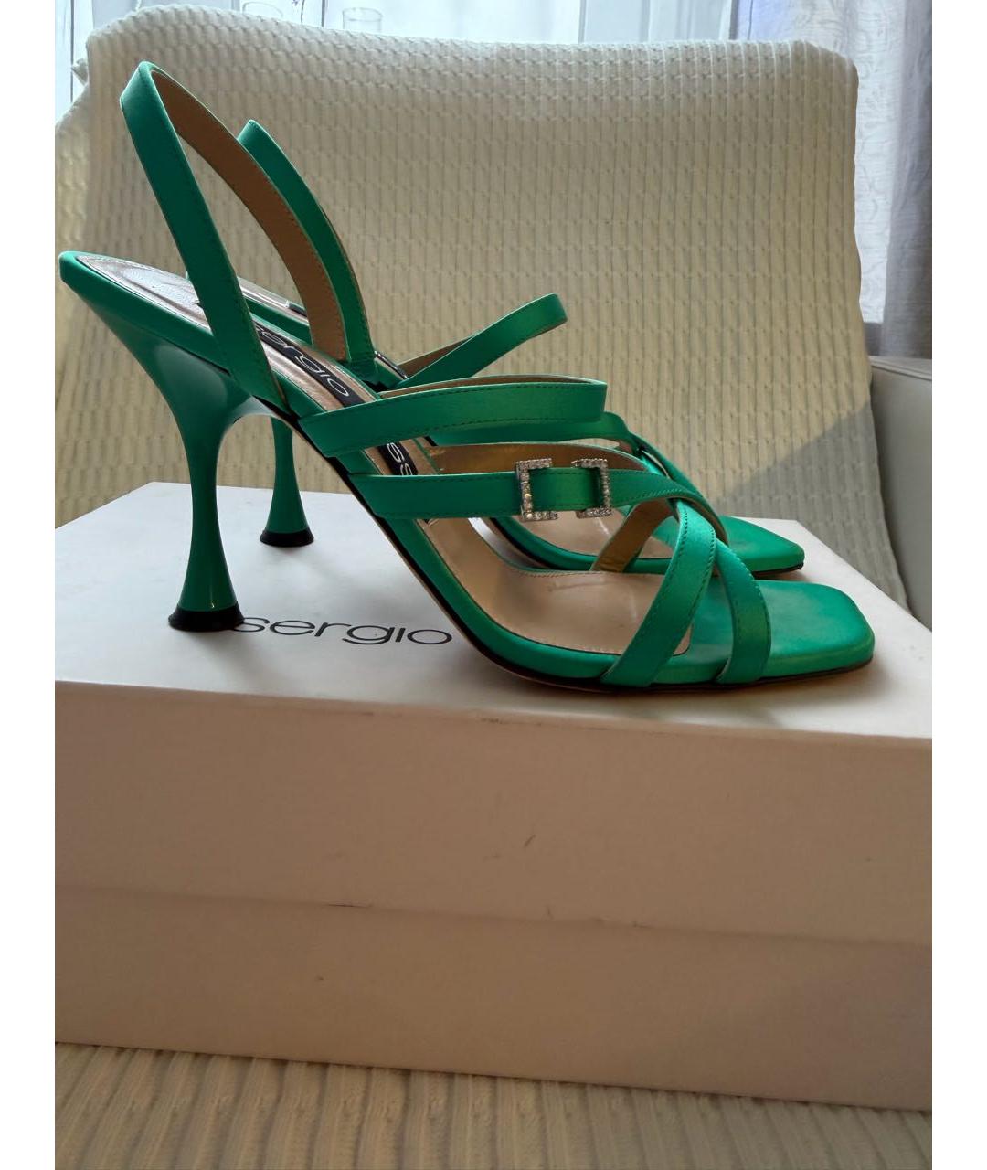 SERGIO ROSSI Салатовые кожаные босоножки, фото 6