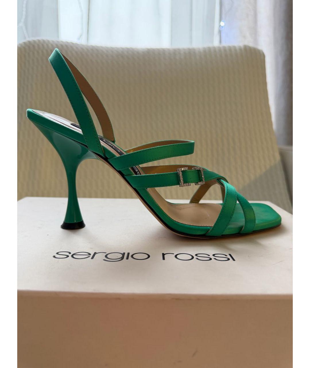 SERGIO ROSSI Салатовые кожаные босоножки, фото 9