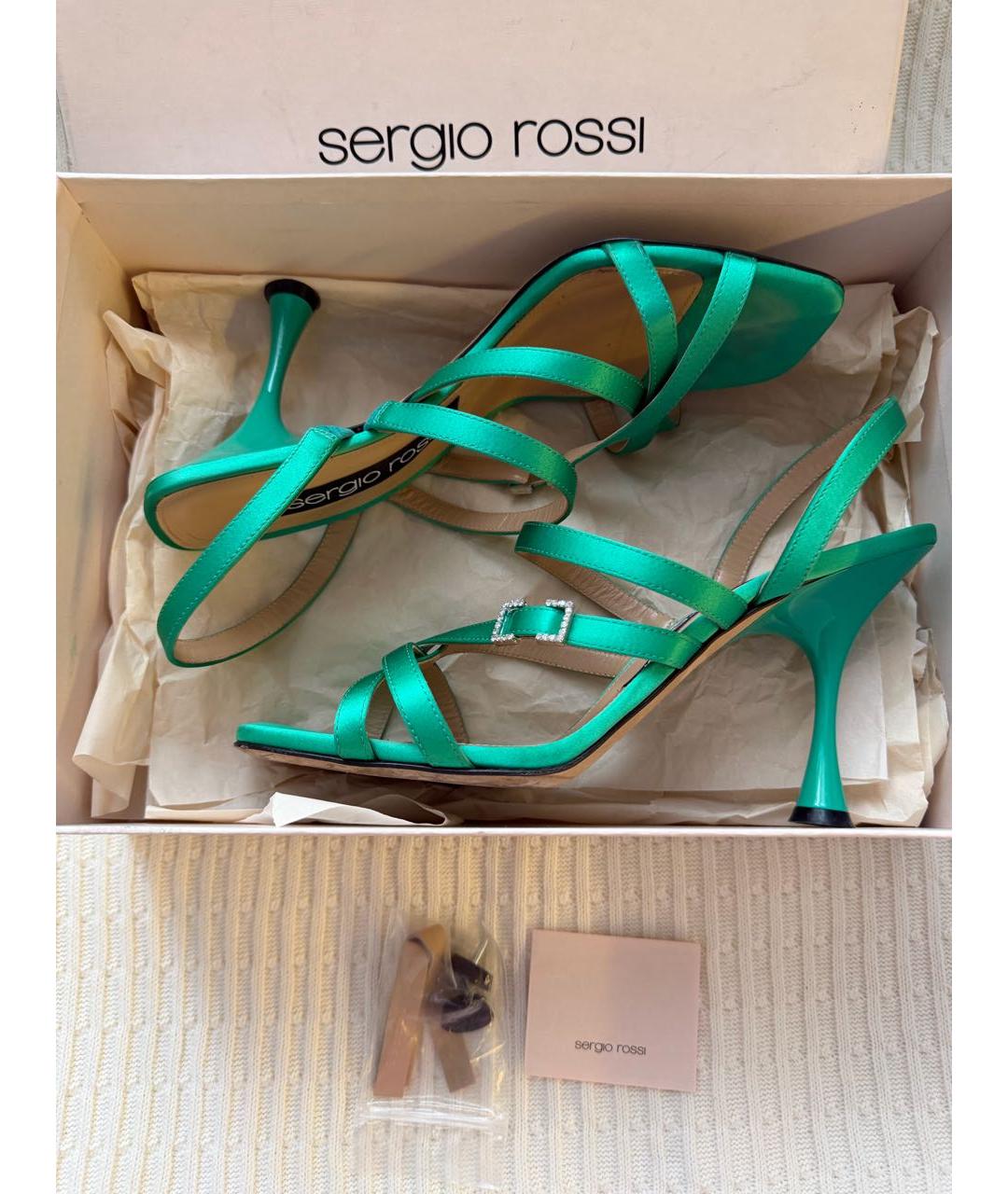 SERGIO ROSSI Салатовые кожаные босоножки, фото 4