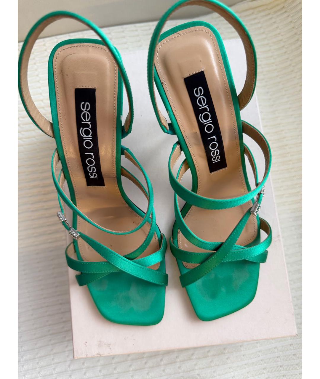 SERGIO ROSSI Салатовые кожаные босоножки, фото 2