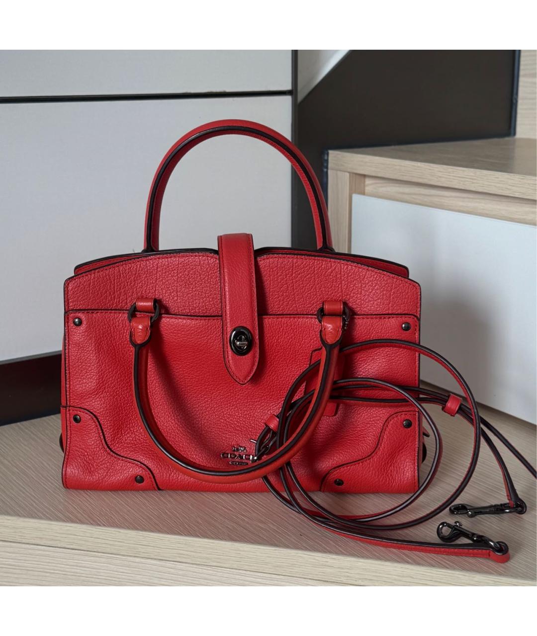 COACH Красная сумка с короткими ручками, фото 5