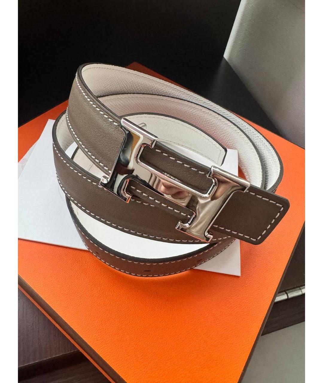 HERMES Бежевый кожаный ремень, фото 6