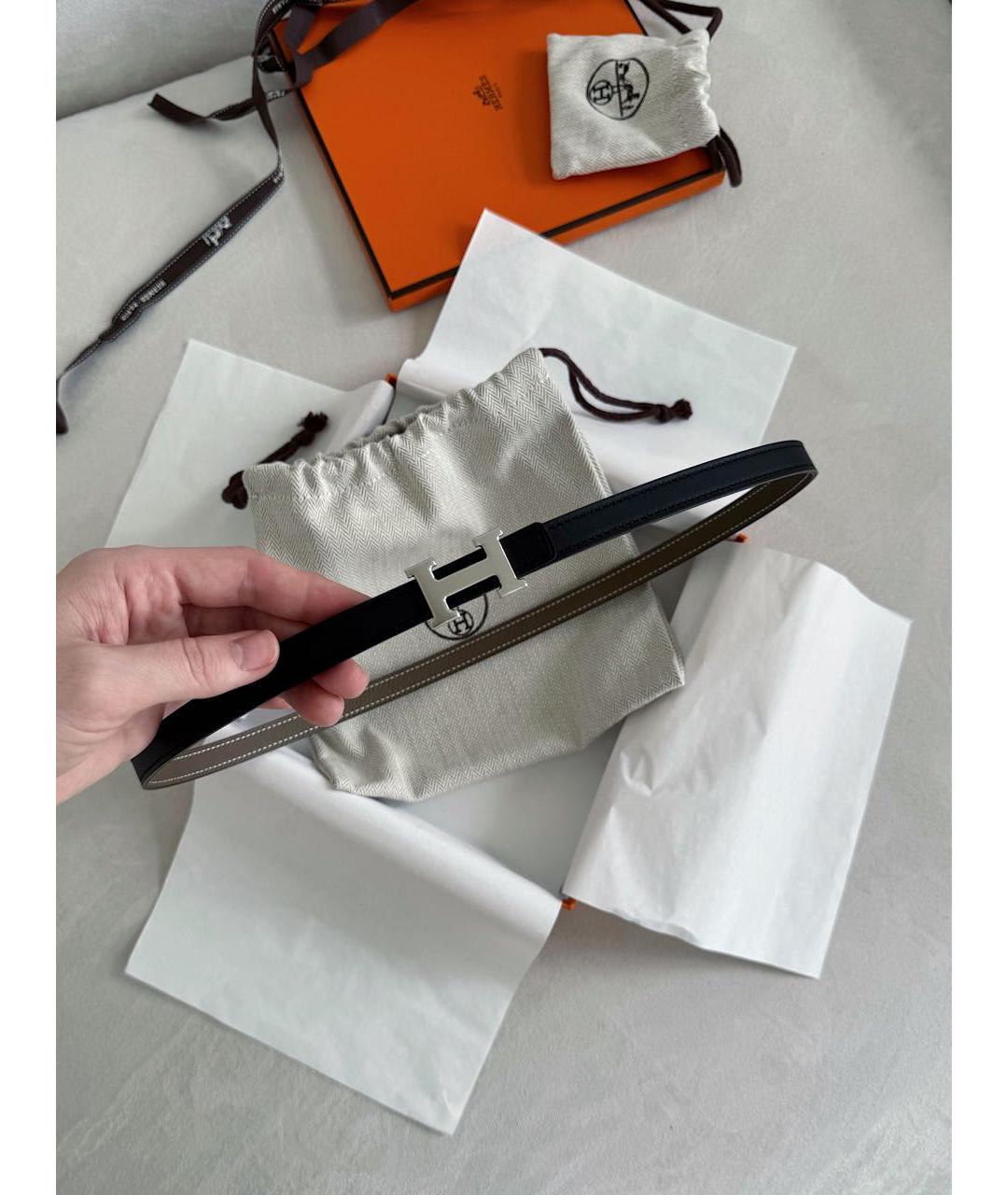 HERMES Черный кожаный ремень, фото 3