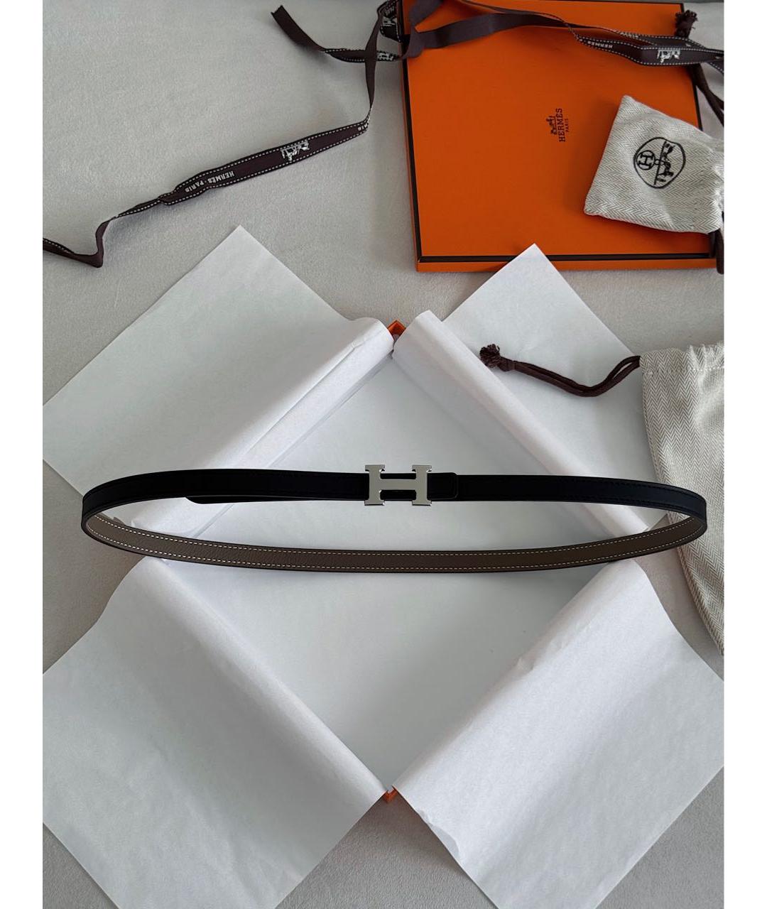 HERMES Черный кожаный ремень, фото 2