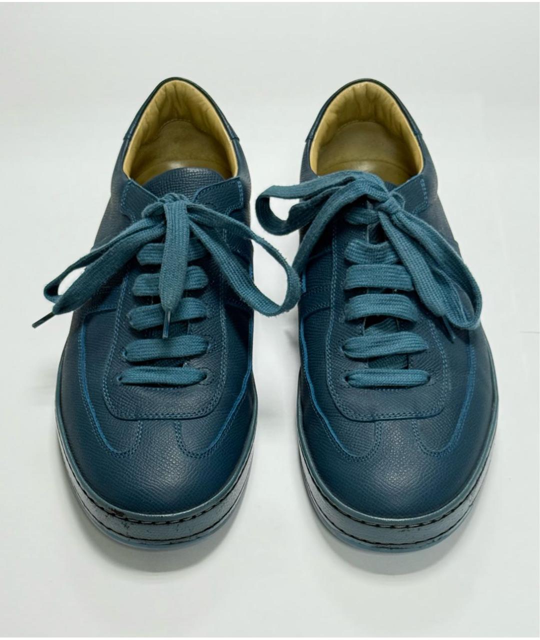 HERMES Бирюзовые кожаные низкие кроссовки / кеды, фото 2