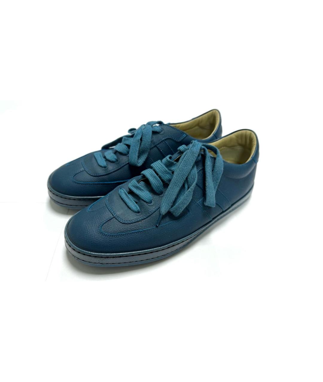 HERMES Бирюзовые кожаные низкие кроссовки / кеды, фото 4