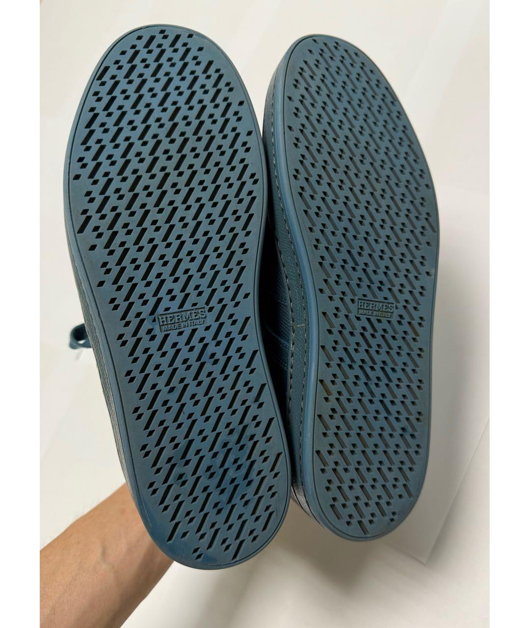 HERMES Бирюзовые кожаные низкие кроссовки / кеды, фото 6