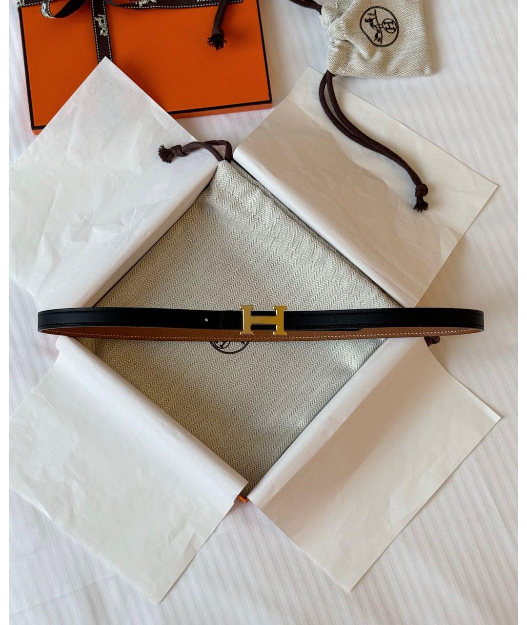 HERMES Черный кожаный ремень, фото 2