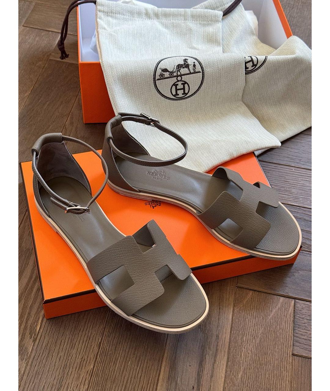 HERMES Коричневые кожаные сандалии, фото 2