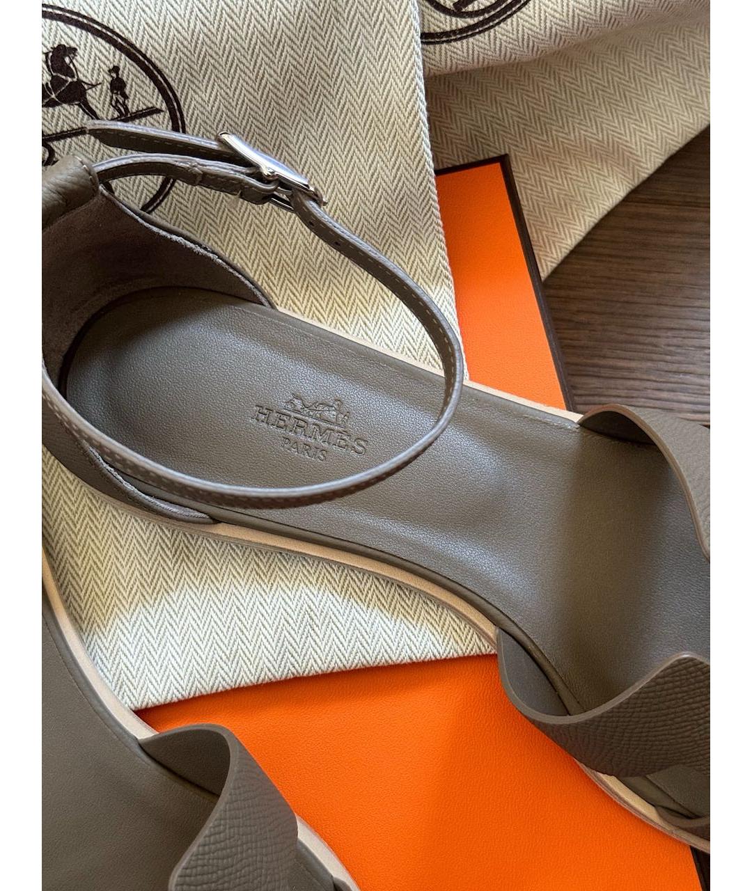HERMES Коричневые кожаные сандалии, фото 4