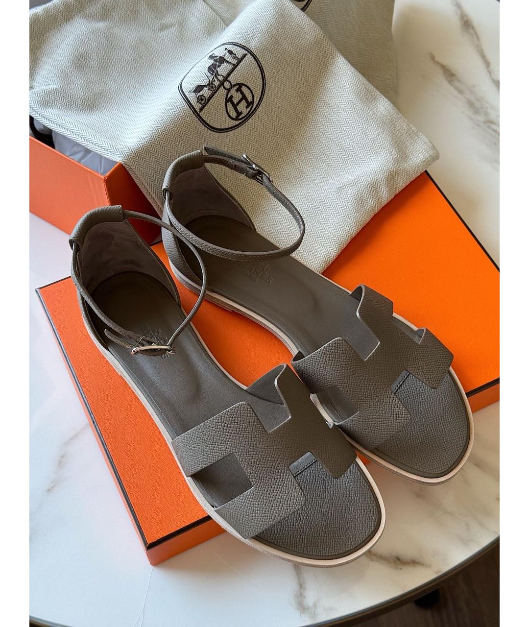 HERMES Коричневые кожаные сандалии, фото 3