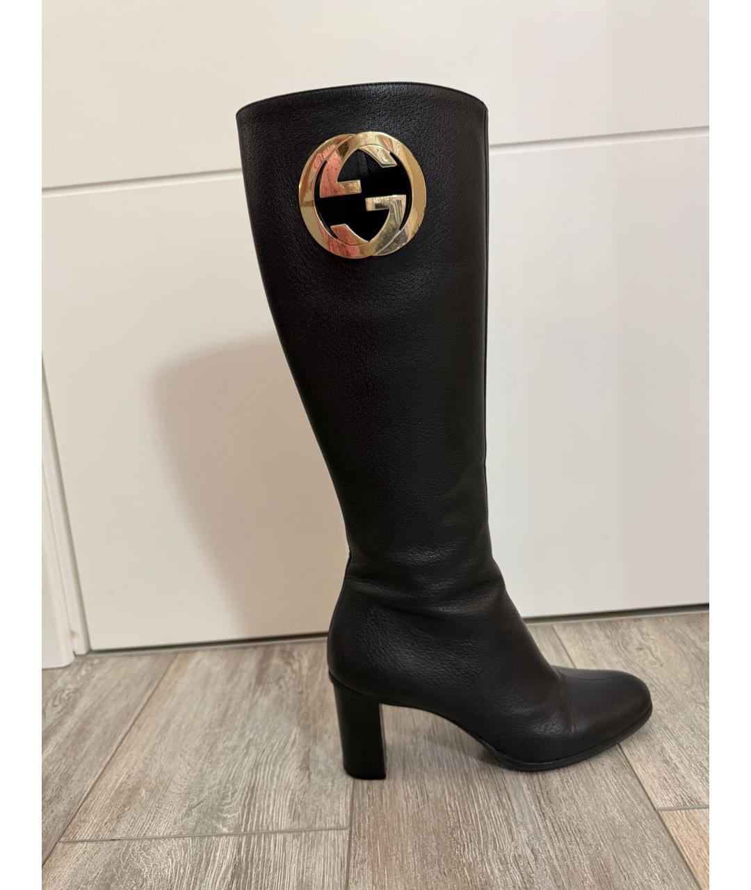 GUCCI Черные кожаные сапоги, фото 9