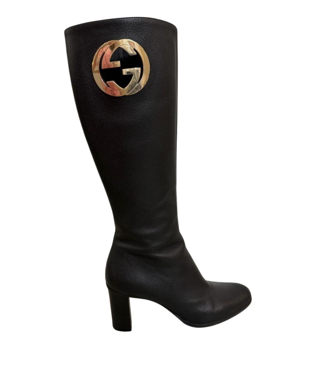 GUCCI Черные кожаные сапоги, фото 1