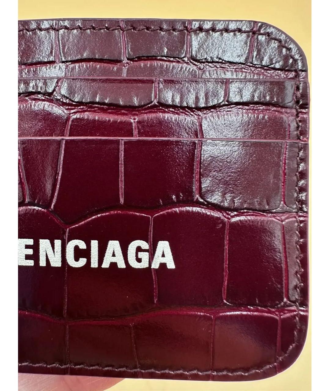 BALENCIAGA Бордовый кожаный кардхолдер, фото 8
