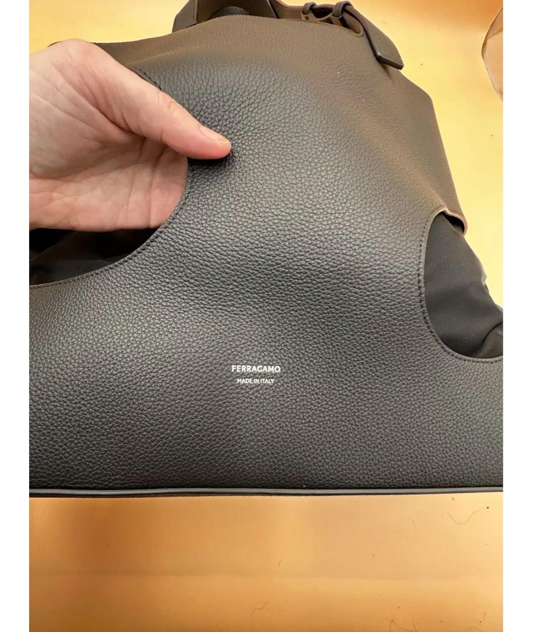 FERRAGAMO Черная кожаная сумка тоут, фото 6