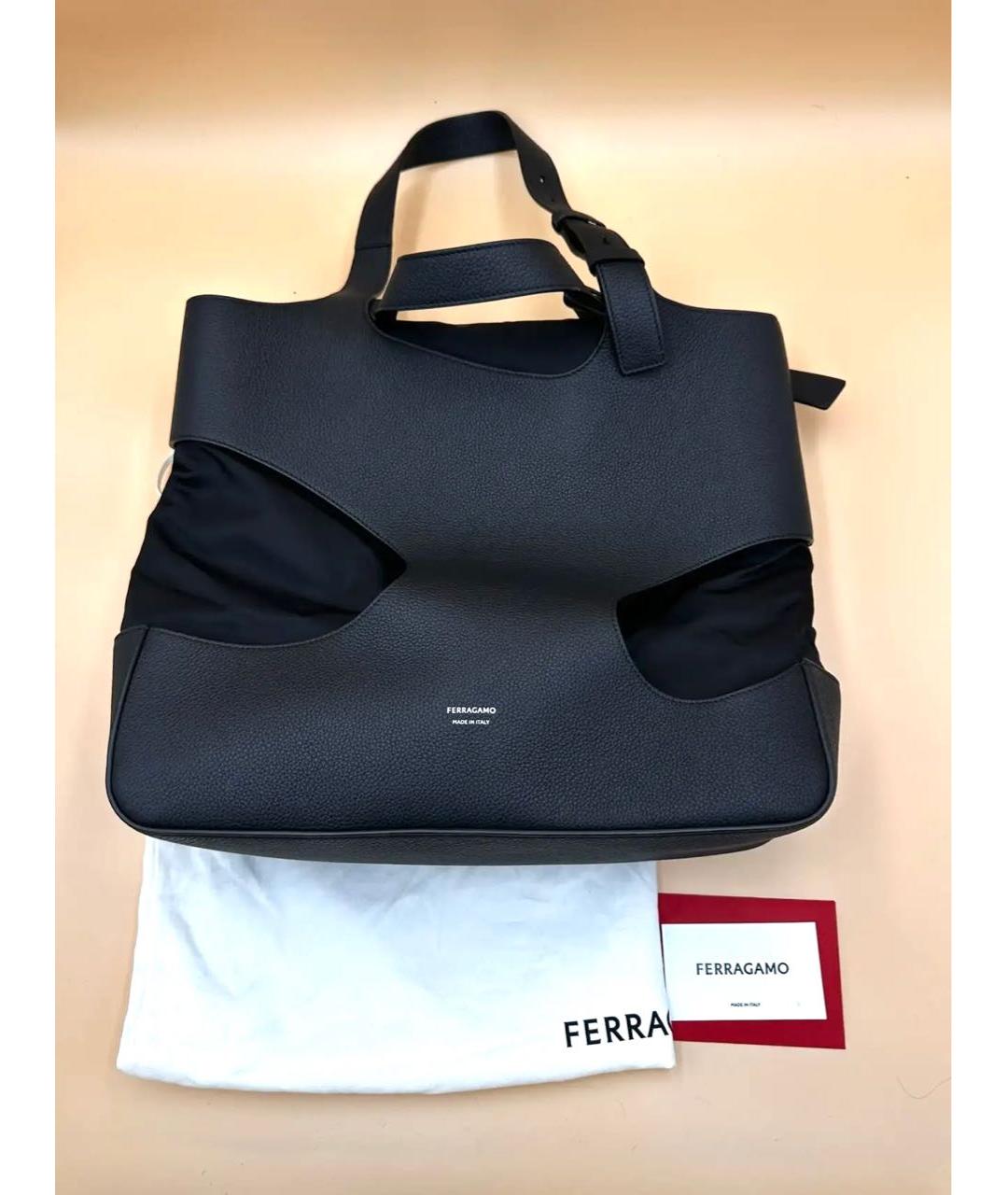 FERRAGAMO Черная кожаная сумка тоут, фото 2