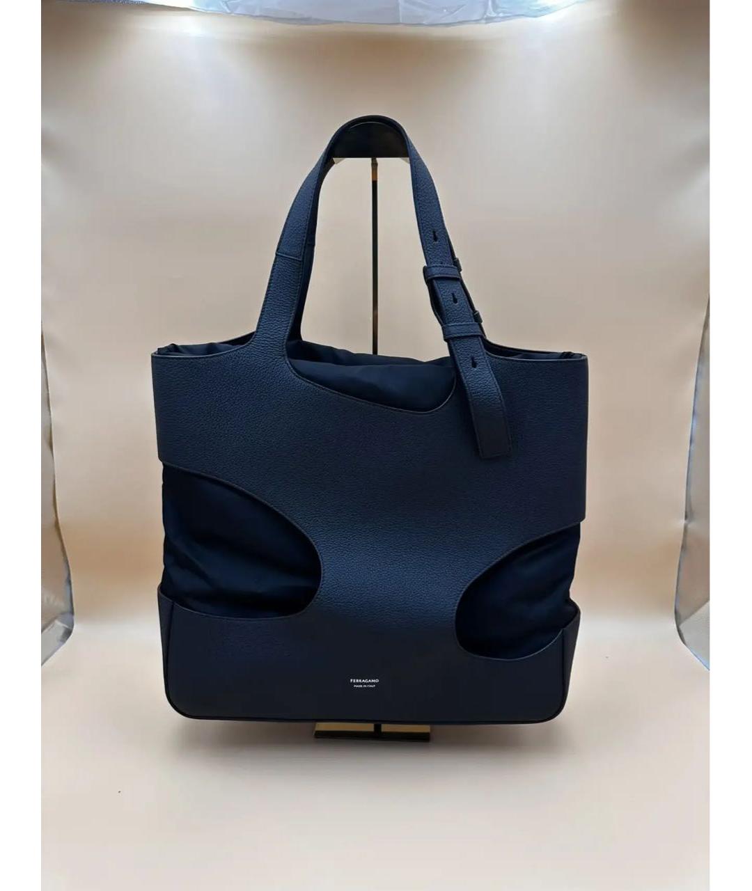 FERRAGAMO Черная кожаная сумка тоут, фото 9