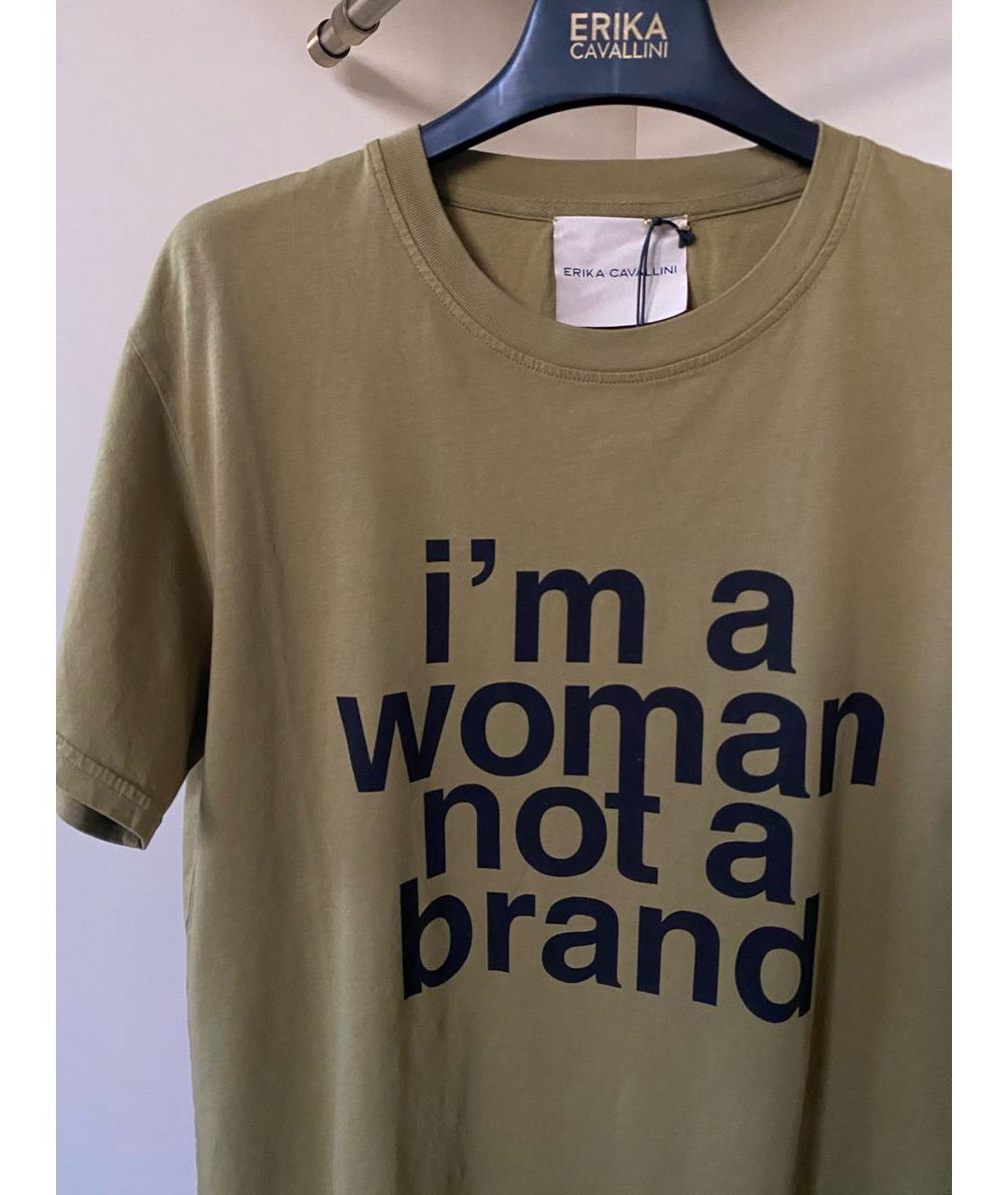 ERIKA CAVALLINI Хаки хлопковая футболка, фото 3