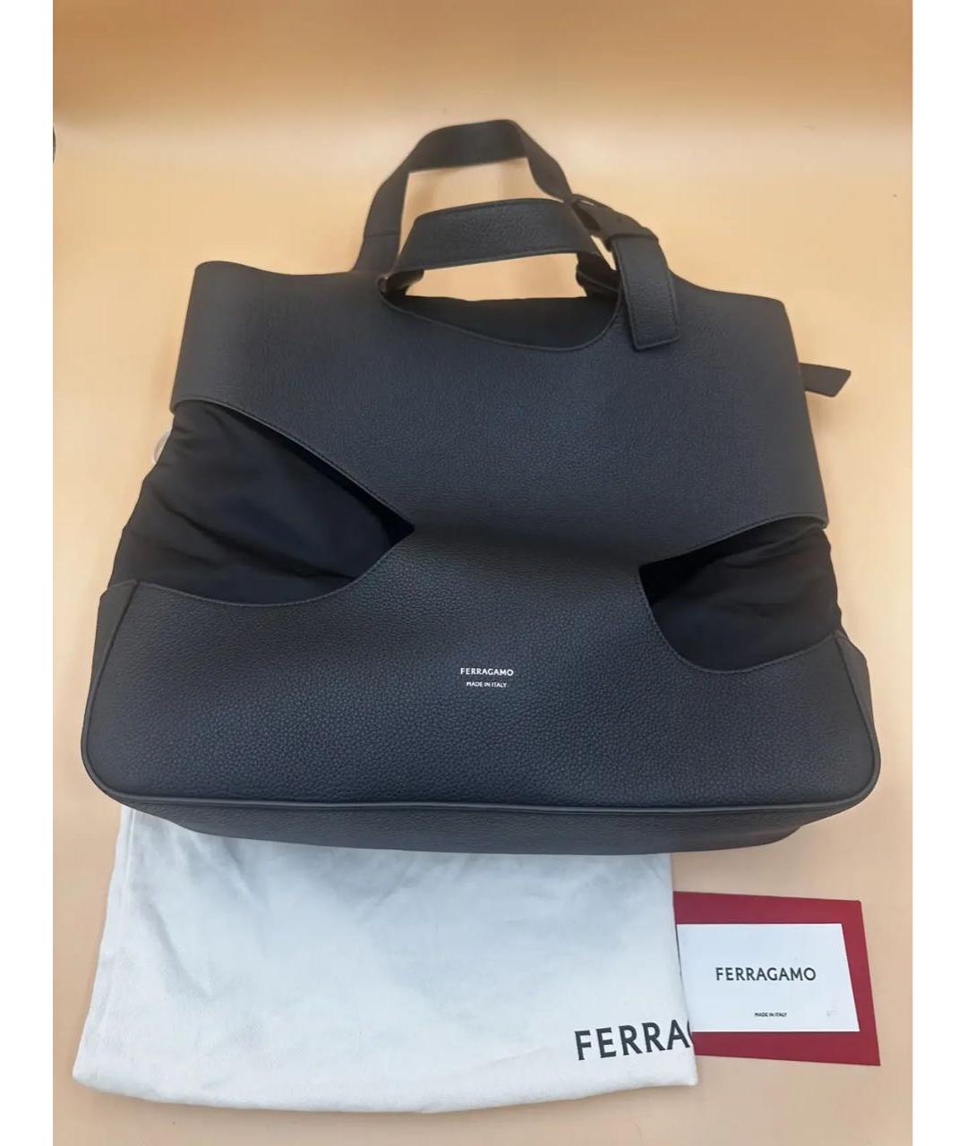 FERRAGAMO Черная кожаная сумка тоут, фото 2