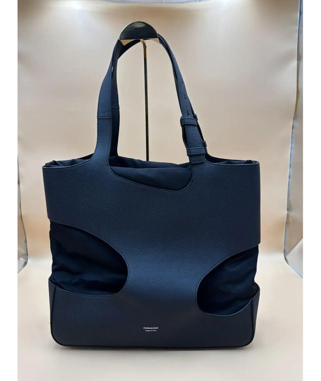 FERRAGAMO Черная кожаная сумка тоут, фото 9