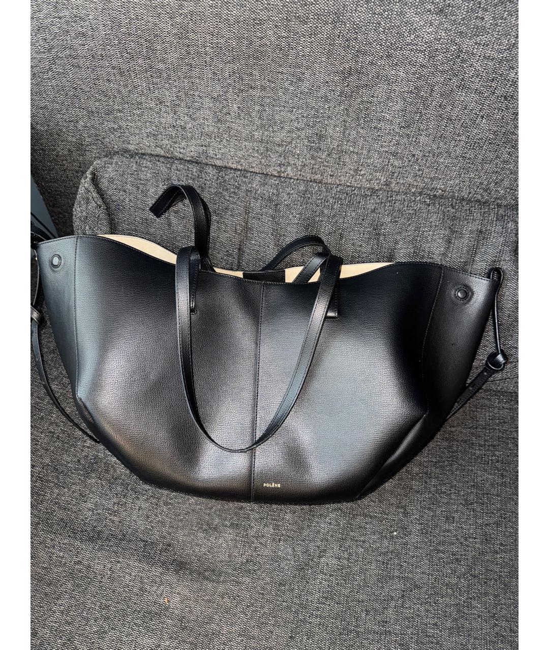 POLENE Черная кожаная сумка тоут, фото 8