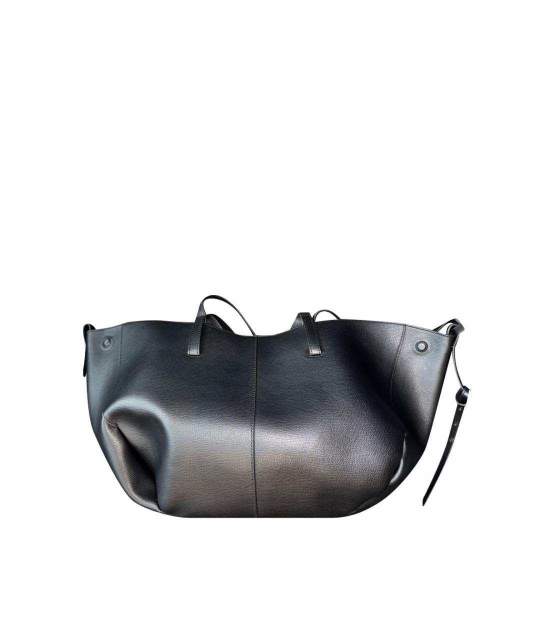 POLENE Черная кожаная сумка тоут, фото 1