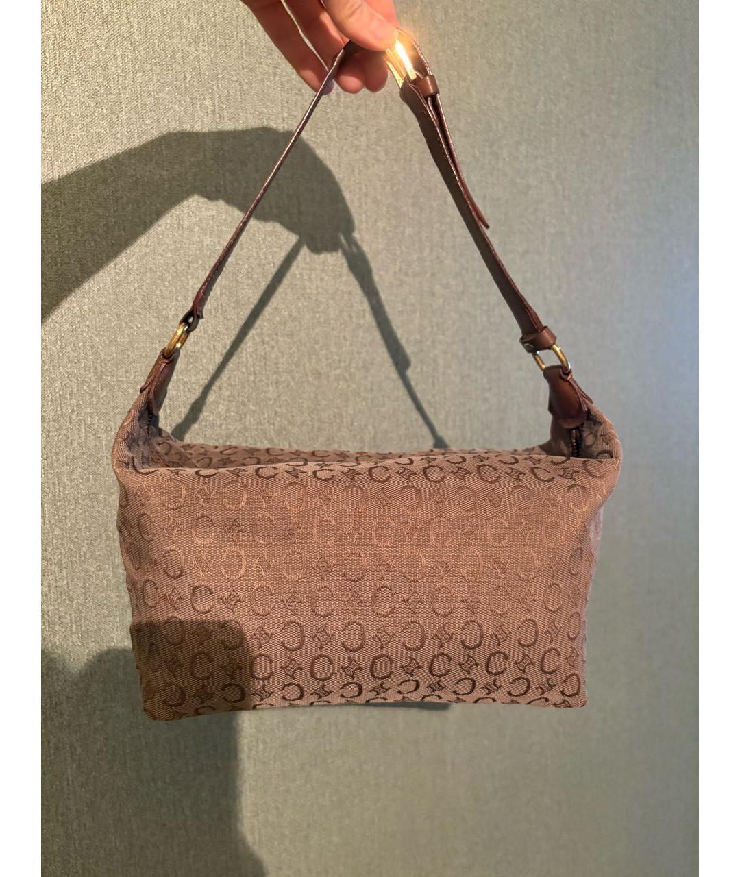 CELINE Коричневая тканевая сумка с короткими ручками, фото 9