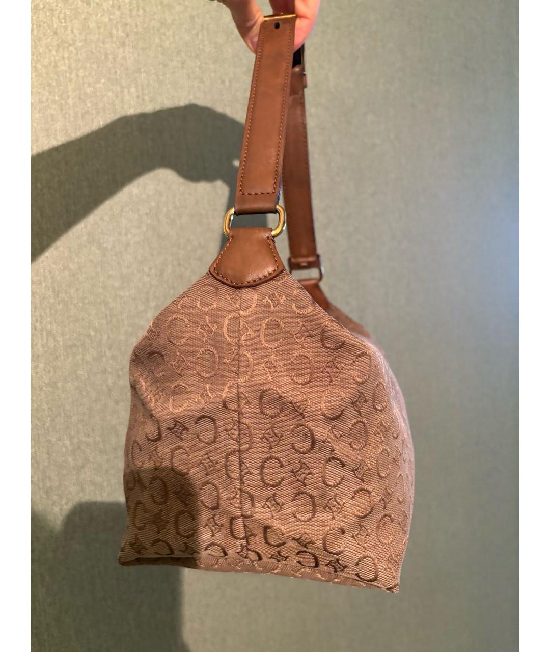 CELINE Коричневая тканевая сумка с короткими ручками, фото 4