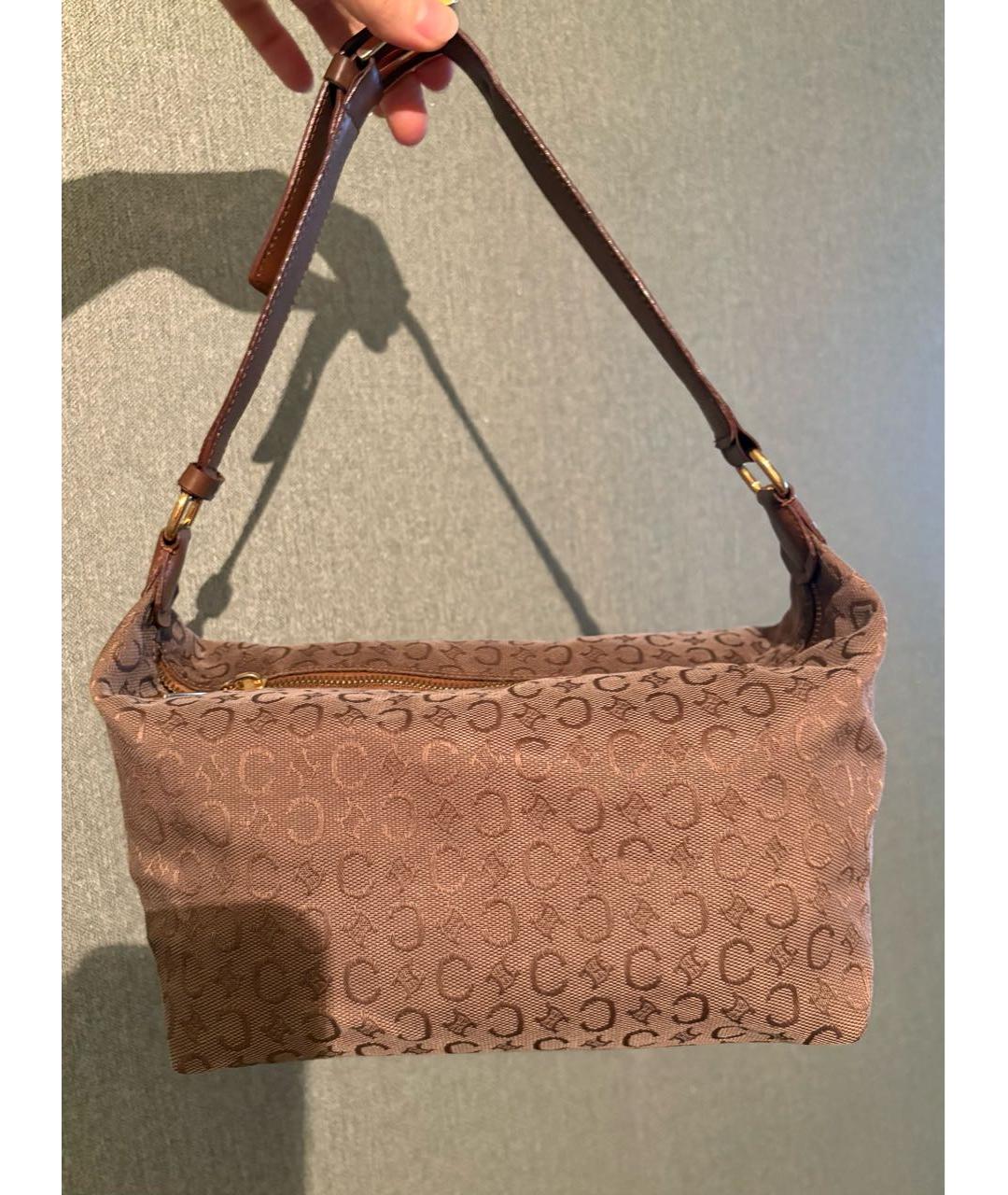 CELINE Коричневая тканевая сумка с короткими ручками, фото 2