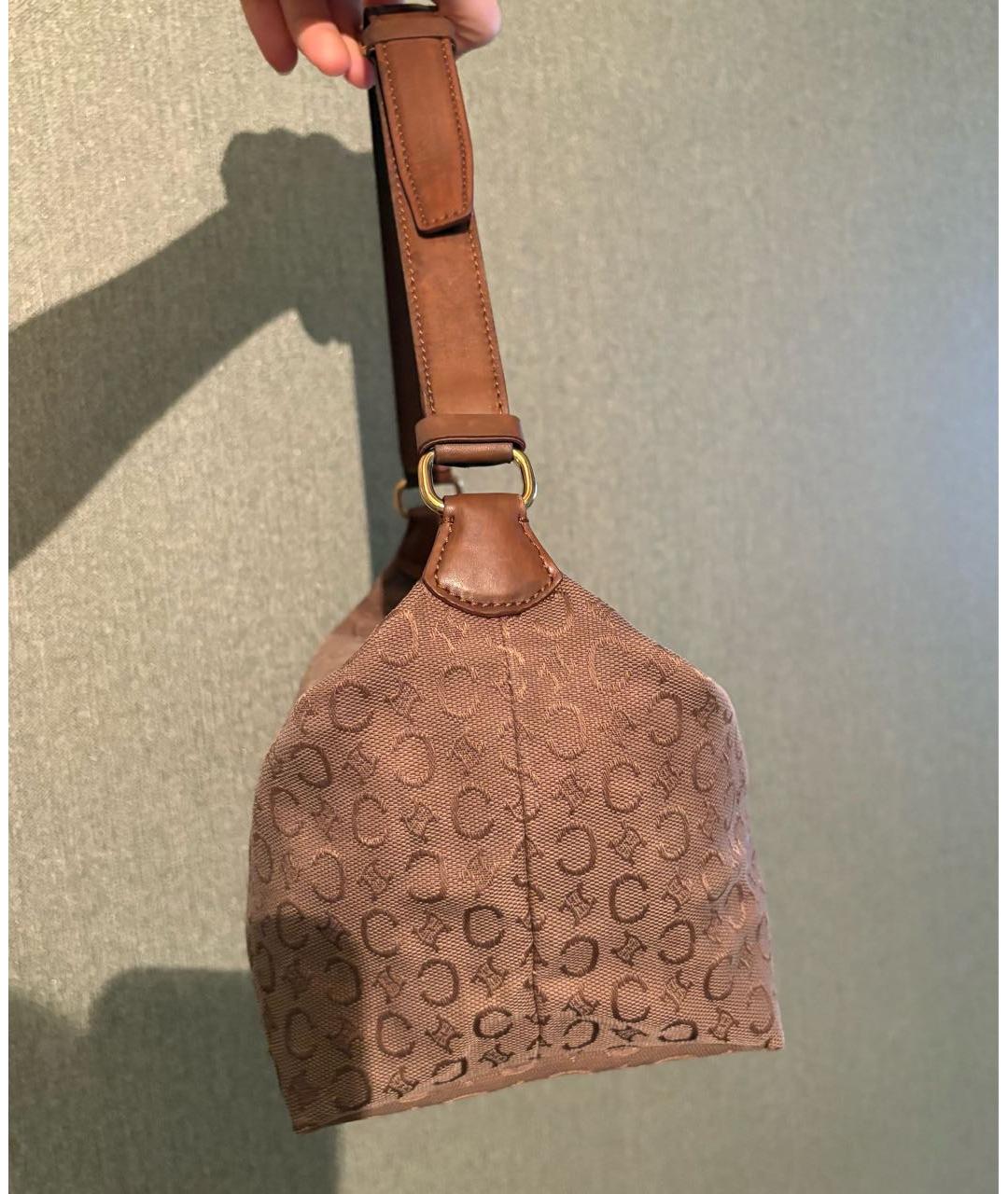 CELINE Коричневая тканевая сумка с короткими ручками, фото 3